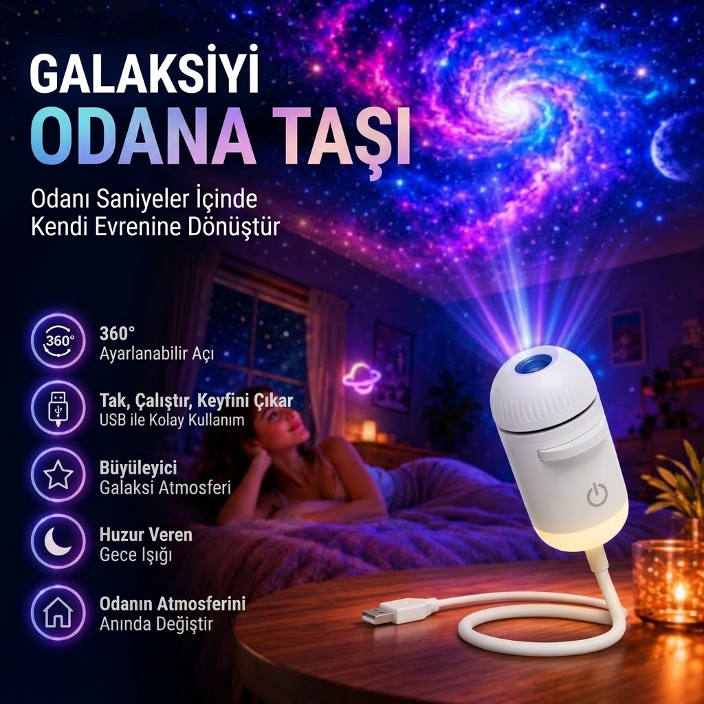 ✨ Tak-Çalıştır Galaksi Projektörü